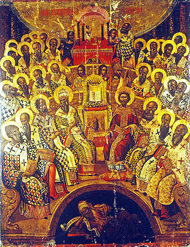 First Oecumenical Council, 325, held in Nicea, Turkey, sixteenth century painting by Michael Damaskinos, Heraklion, Crete, in foreground, Arius, declared a heretic