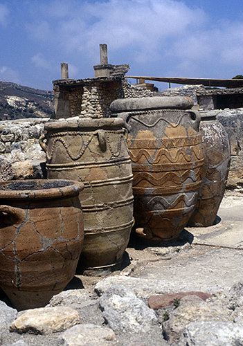 Greece, Crete, Knossos, Palace of Minos 2800-1100 BC, enormous pithoi used for oil ,wine and pulses