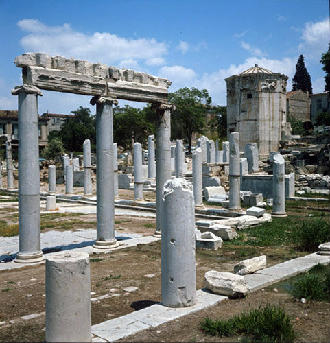 Greece Athens the Roman Agora the South Portico and the Tower of the Winds a  Water Tower 50BC