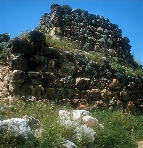 Cyclopean walls, 1350-1250, the lower part of which supports the ramp to the gatehouse, Mycenaean fortress, Tiryns, Greece