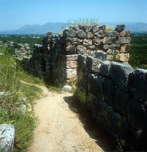 Wall and gatehouse entrance east side of Acropolis, 1350-1250 BC, Mycenaean fortress, Tiryns, Greece