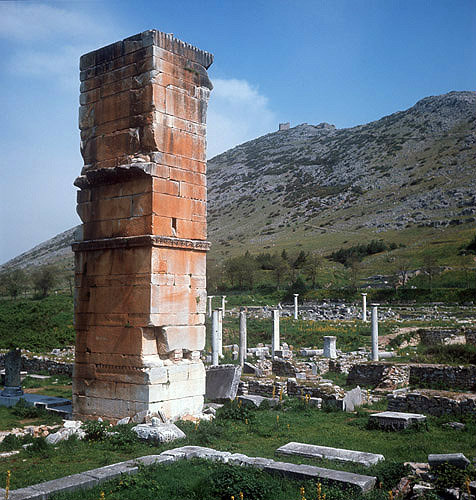 Square stone pillar of sixth century basilica, Philippi, Greece