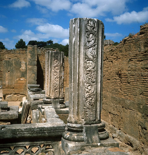 Olympia Greece Phidias workshop detail of one of his carved columns 5th century BC