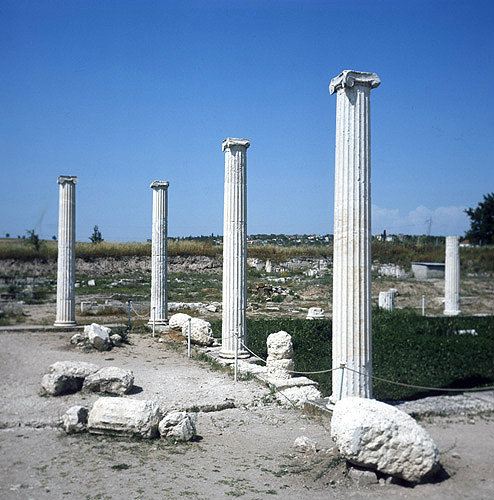 Part of portico of building, circa 300 BC, Pella, Greece