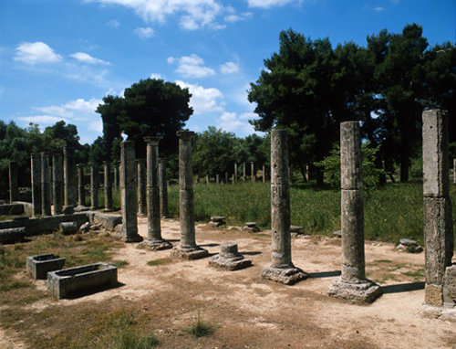 Olympia Greece the Palaestra from the east with two of the basins from the changing room