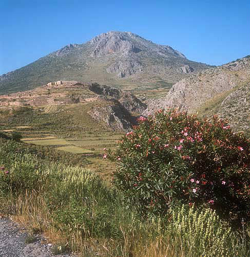 Acropolis and Mount Elias from the south, Mycenae, Greece