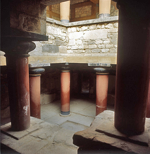 Greece, Crete, Knossos, the light well to the Royal Apartments