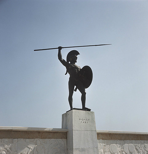 Monument to Leonidas, commemorating his death in battle of Thermopylae against Xerxes 482, Sparta, Greece