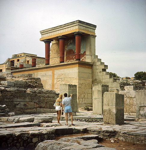 Greece, Crete, Knossos, the Bull Portico and the pillars of the Hypostyle room