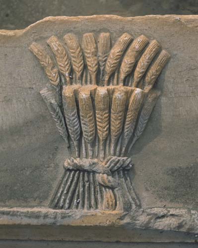Relief of wheatsheef carved on lintel, symbol of Demeter, 1st century AD, Eleusis, Greece