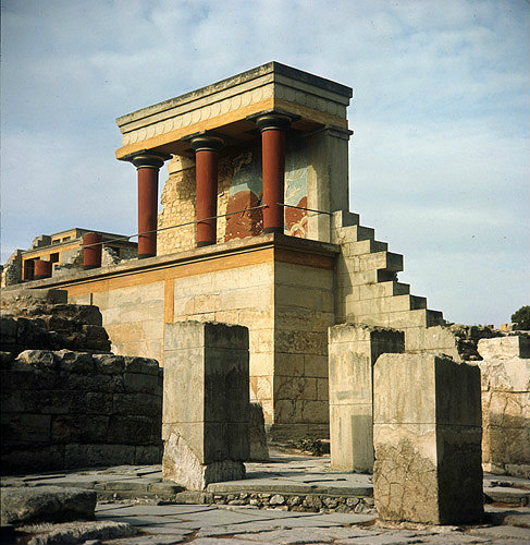 Greece, Crete, Knossos, Bull Verandah and Pillars of the Hypostyle Room