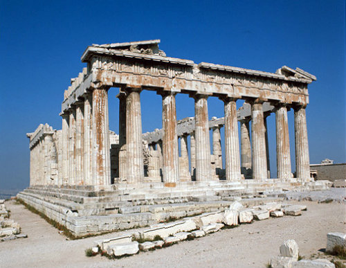 Parthenon, temple of Athena, fifth century BC, east front and south side,  Acropolis, Athens, Greece