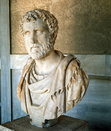 Greece Athens Marble bust of the Emperor Antoninus Pius AD 138-161 found in a well of the Omega House Athenian Agora