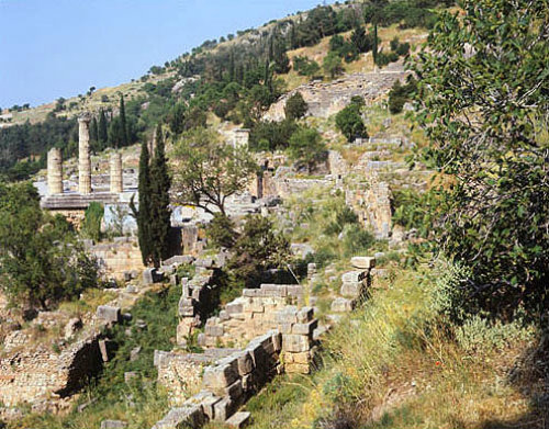 Temple of Apollo and theatre, both fourth century BC, Delphi, Greece