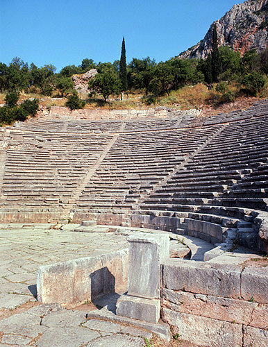 Theatre, built fourth century BC of white parnassus stone with seating for 5,000, Delphi, Greece