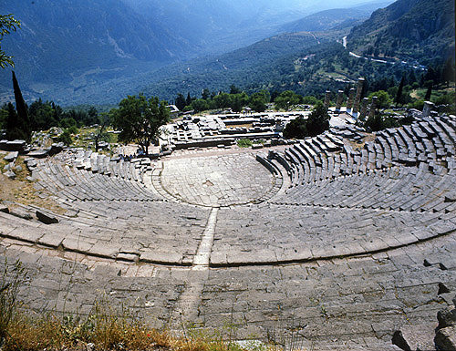 Theatre with Temple of Apollo beyond, both fourth century BC, Delphi, Greece