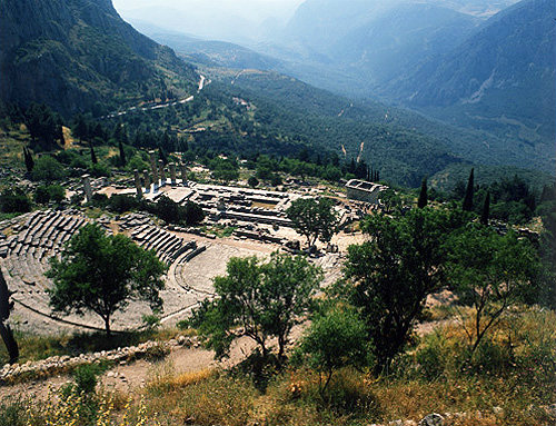 Temple of Apollo, theatre and Pleistus Valley, Delphi, Greece