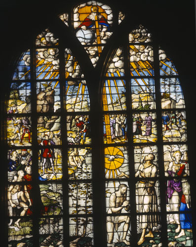 Baptism of Christ, 16th century stained glass, Church of St John, Gouda, Holland