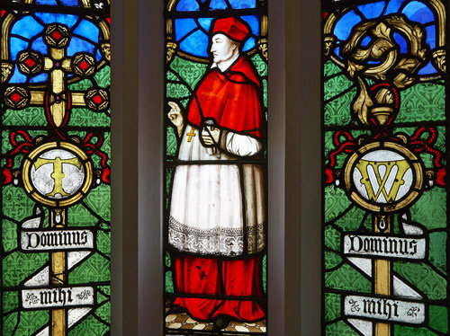 Cardinal Wolsey, stained glass by Thomas Willement, photo Historic Royal Palaces