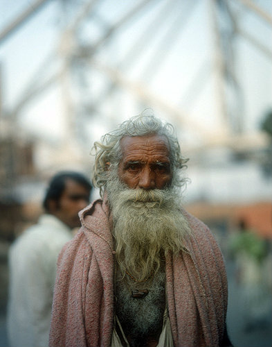 Holy man near Howrah bridge, Calcutta, India