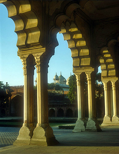 Red fort, sixteenth century, Diwan-i-am and pillars, Agra, India