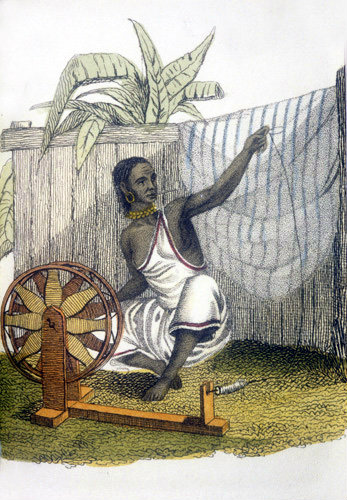 Spinner of cotton, nineteenth century Hindustani engraving, Hindustan, India