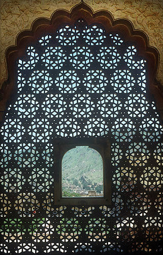 Glassless window, Amber Fort, begun 967, Amer, Jaipur, Rajestan, India