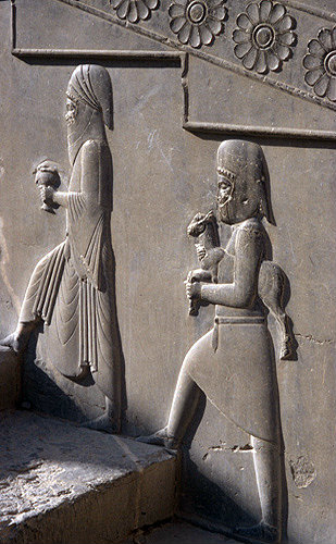 Iran, formerly Persia, Persepolis, capital of the Achaemenid Empire, bas-relief on the Apadana staircase, begun 519 BC