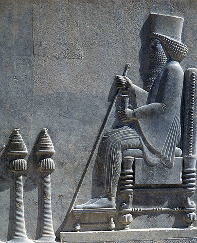 Iran, formerly Persia, Persepolis, capital of the Achaemenid Empire, bas-relief of Darius I on his throne