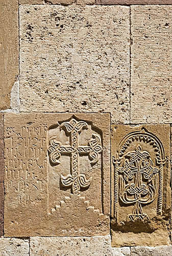 Armenian church and monastery of St Stephanos, built fourteenth century, reputedly founded by apostle Bartholomew, AD62, exterior relief carving of cross, Iran