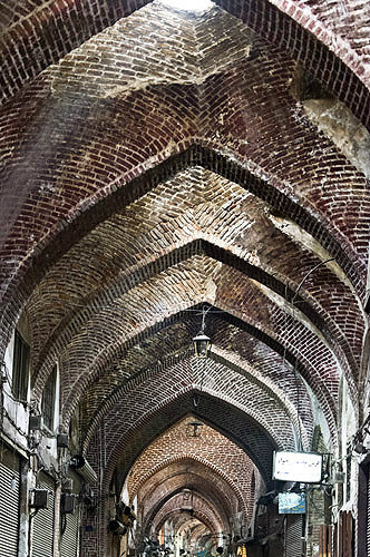 Ceiling of huge historic covered bazaar, one of the most important commercial centres on the ancient silk road, Tabriz, Azerbaijan, Iran