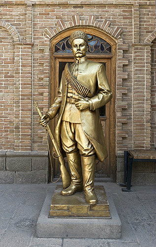 Statue of Bagher (Baqir) Khan, key figure in Persian Constitiutional Revolution, Constitution House, Tabriz, Azerbaijan, Iran