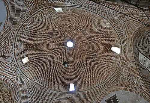 Huge historic covered bazaar, one of most important commercial centres on the ancient silk road, brick dome, Tabriz, Azerbaijan,  Iran