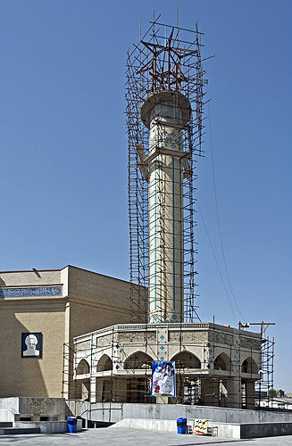 Musalla mosque, (Masjid-e Mosallah), main entrance and minaret, modern, Tabriz, Azerbaijan, Iran