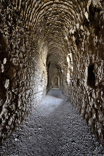 Tunnel, originally part of third century Sassanian fortress and Zoroastrian spiritual centre, Takht-e Soleyman (Throne of Solomon), west Azerbaijan province, Iran