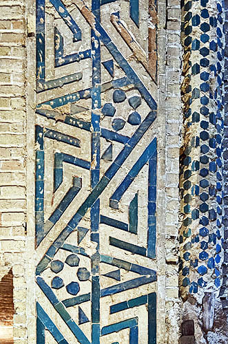Oljeitu Mausoleum, built 1302-1312 by Mongol ruler Il-Khan Olijeitu otherwise known as Muhammad Khodabandeh, Soltaniyeh, Iran, decorative tile work