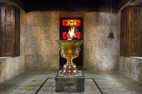 Zoroastrian Fire Temple (Ateshkadeh), the sacred eternal flame, Yazd, Iran