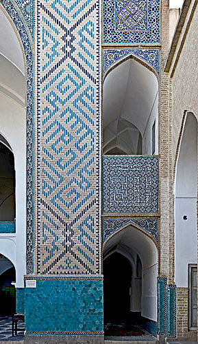 Amir Chakhmaq Mosque courtyard tilework and inscription, fifteenth century, Timurid dynasty, Yazd, Iran