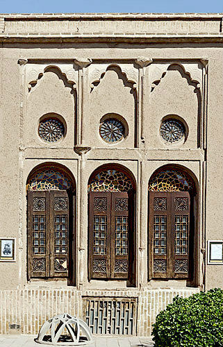 Khan-e Lari, Qajar period courtyard house, detail of window, Yazd, Iran