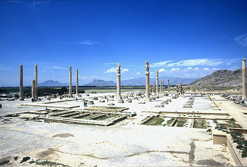Iran, formerly Persia, Persepolis, capital of the Achaemenid Empire, Apadana of Xerxes, fifth century BC, seen from the east corner