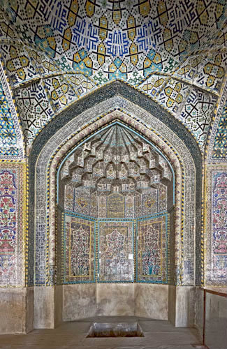 Masjed-e Vakil (Vakil Mosque), mihrab (prayer niche) in prayer hall, built 1751-1773 during Zand period, restored nineteenth century during Qajar period, Shiraz, Iran