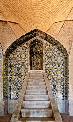 Masjed-e Vakil (Vakil Mosque), minbar (pulpit) carved from single block of marble, built 1751-1773, retored nineteenth century during Qajar period, Shiraz, Iran