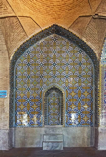 Masjed-e Vakil (Vakil Mosque), niche in qibla wall in prayer hall, built 1751-1773 during Zand period, restored nineteenth century during Qajar period, Shiraz, Iran
