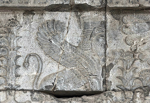 Relief of guardian sphinx, east staircase of Apadana palace (audience palace), Persepolis, begun by Darius the Great in 515 BC, capital of Achaemenid empire, Iran