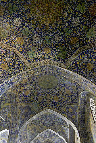 Masjed-e Shah, built 1611-1629 for Shah Abbas I, also known as Masjed-e Imam or Royal mosque,  prayer hall archesand domes, Isfahan, Iran