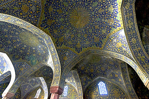 Masjed-e Shah, built 1611-1629 for Shah Abbas I, also known as Masjed-e Imam or Royal mosque, prayer hall arches and domes. Isfahan, Iran