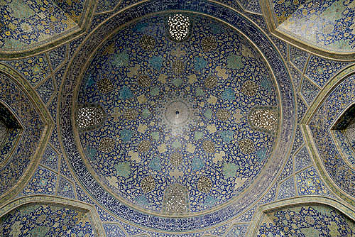 Masjed-e Shah, built 1611-1629 for Shah Abbas I, also known as Masjed-e Imam or Royal mosque, dome of iwan on east, Isfahan, Iran