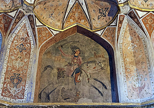 Hasht Behesht Palace, wall painting of horseman, Safavid, seventeenth century, Isfahan, Iran