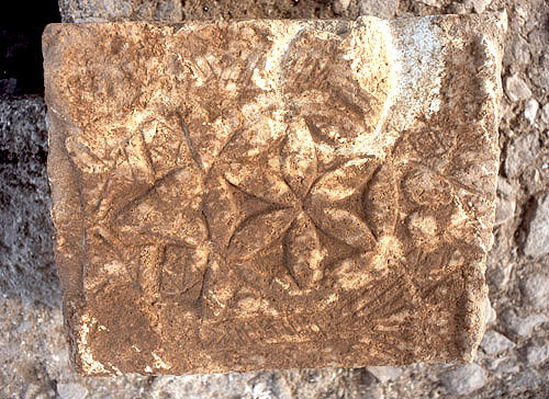 Israel, Magdala, Galilee, carved relief on top of stone in newly excavated first century synagogue