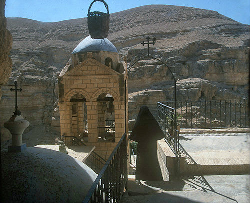 Israel, Greek Orthodox Monastery of St George, Wadi Qilt, view from Elijah